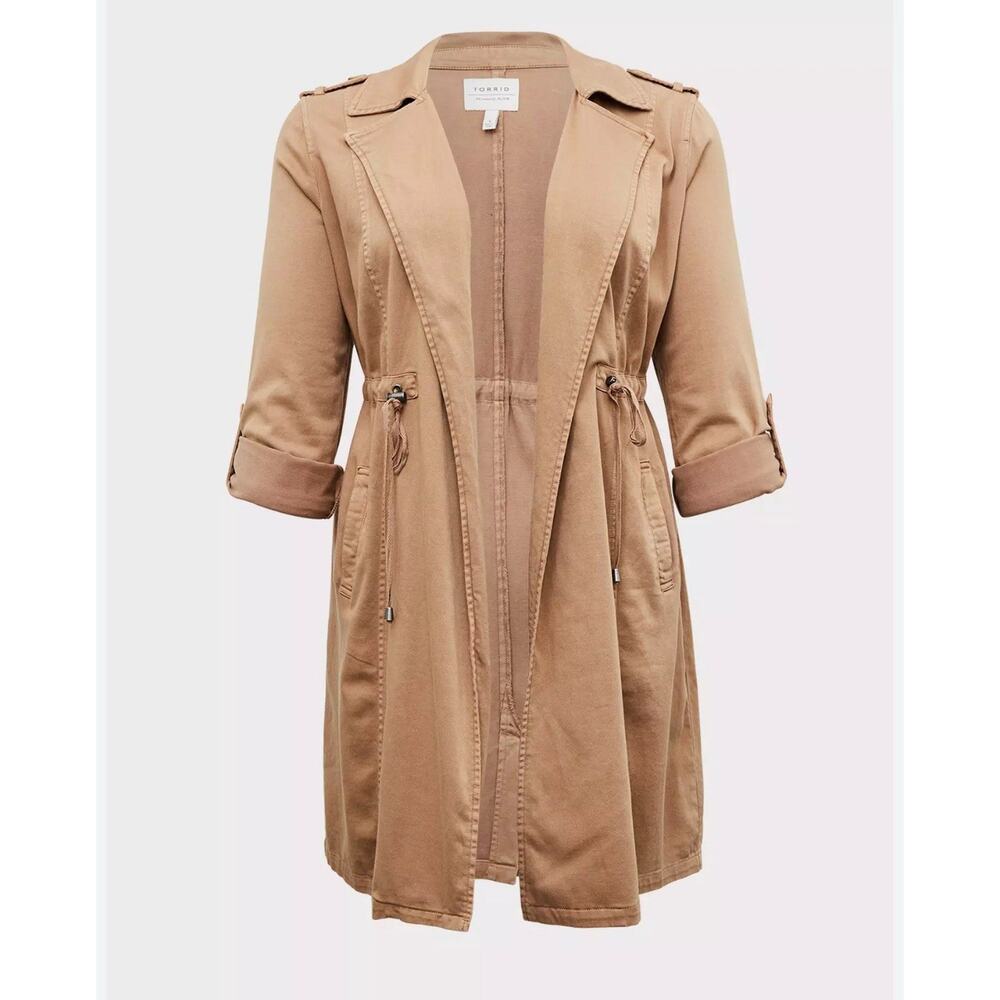 Torrid Jacket Womens Size 4 Brown Twill Drape Front Trench Long Coat